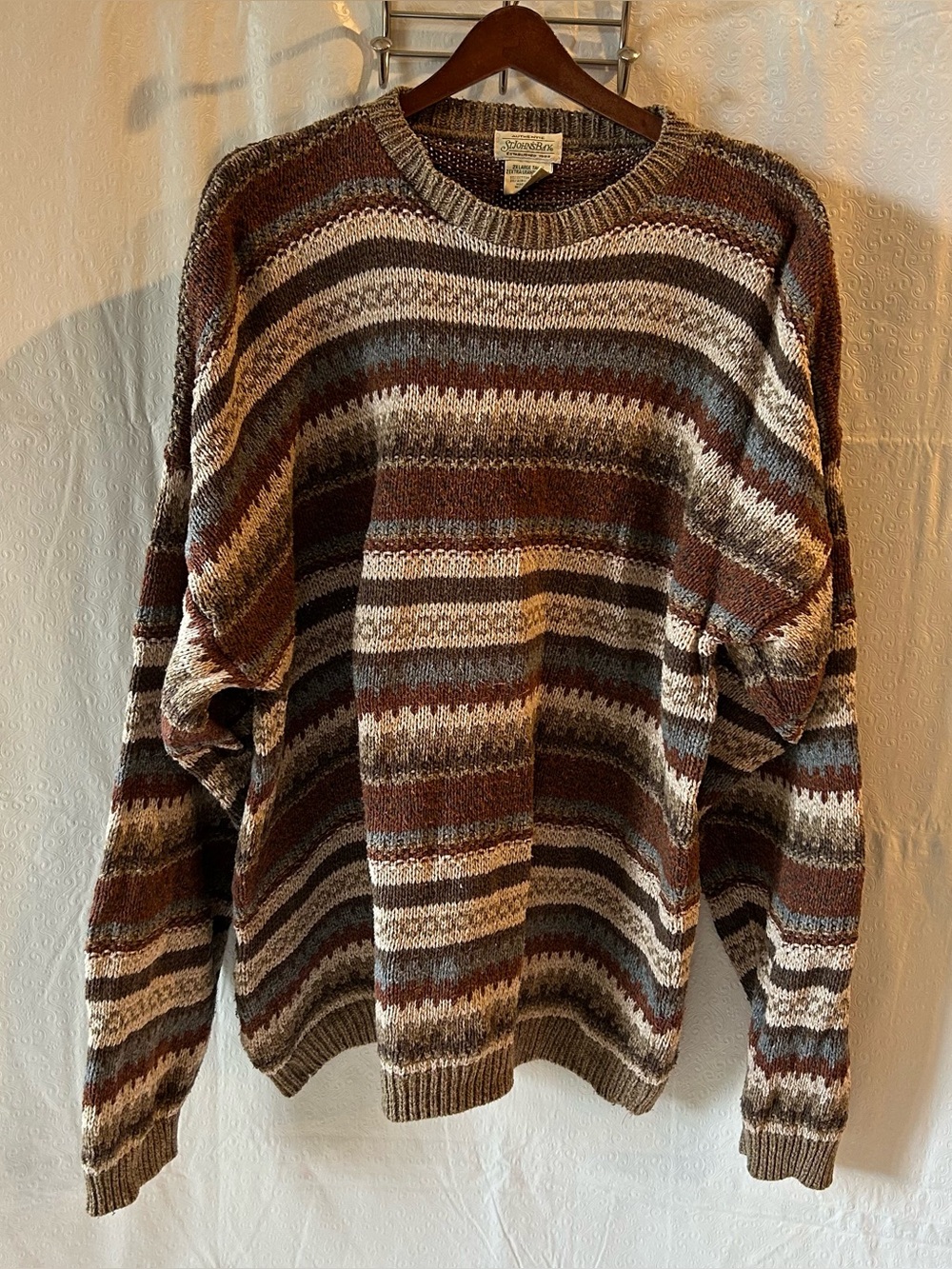 Vintage 90s St John's Bay Striped Knit Sweater Mens XL Earth Tone Grandpa Grunge